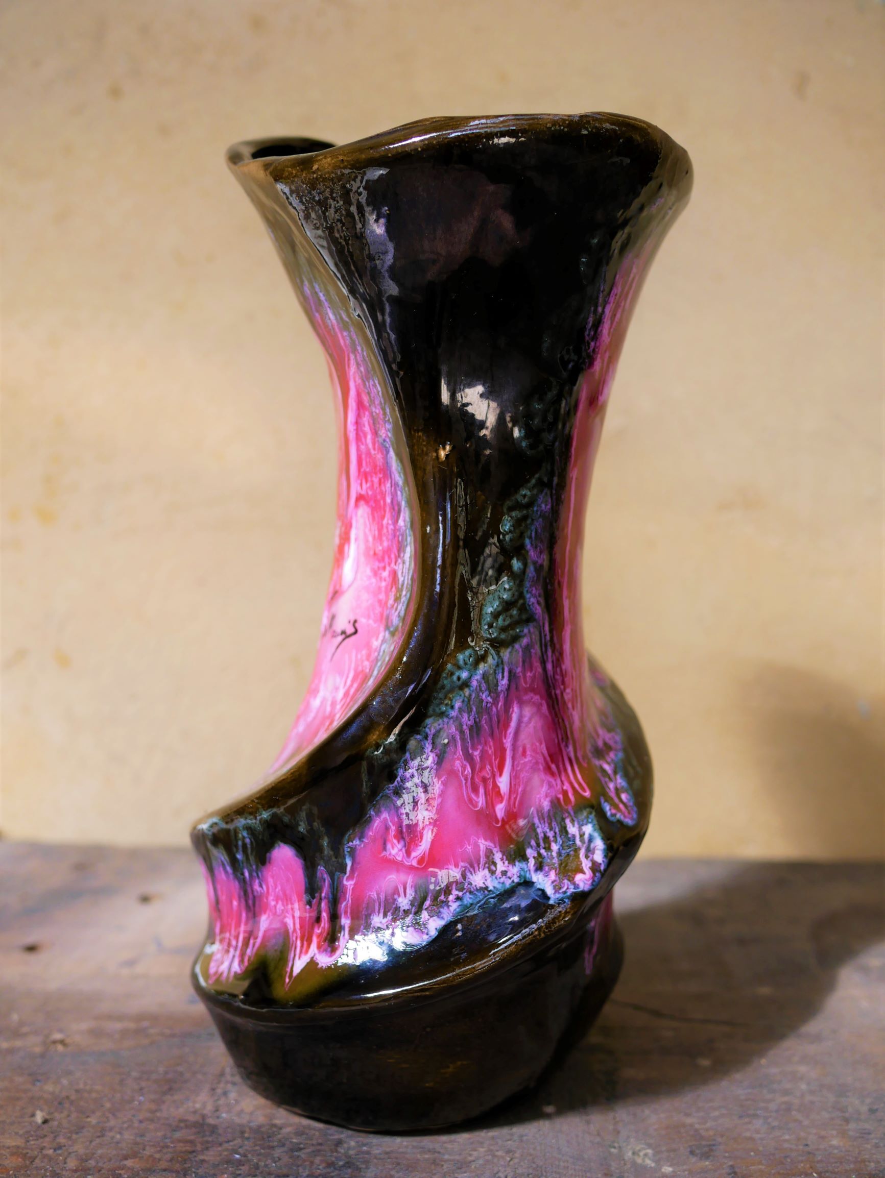 Large vase Vallauris vintage Brown-rose