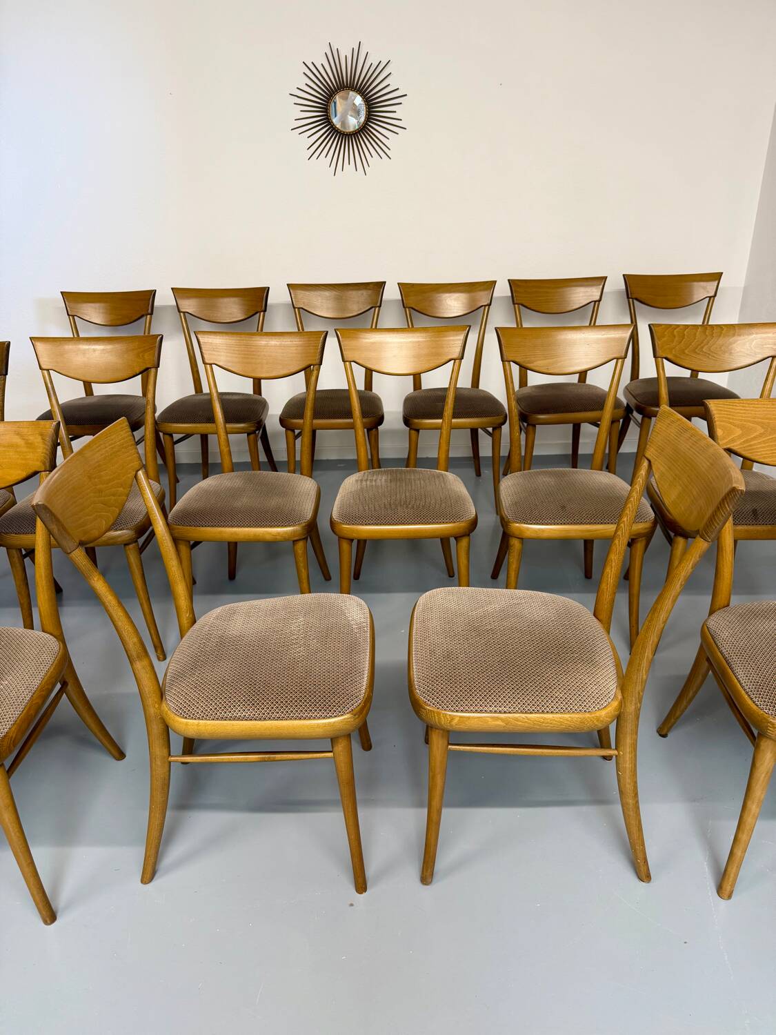 Set of 18 Scandinavian design chairs from the 1960s, organic curved wood.
