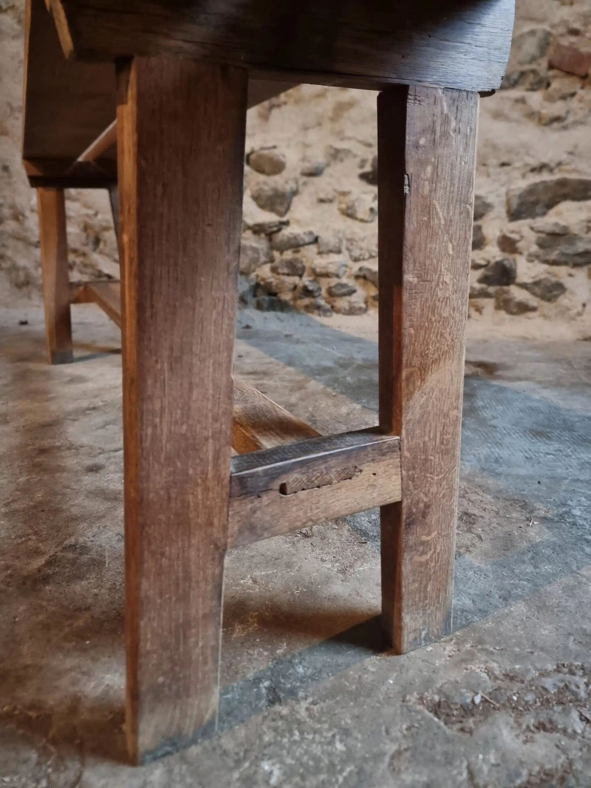 Vintage French oak bench, rustic wooden bench, France 1950s.