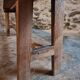 Oak bench, rustic wooden bench, France 1950s.