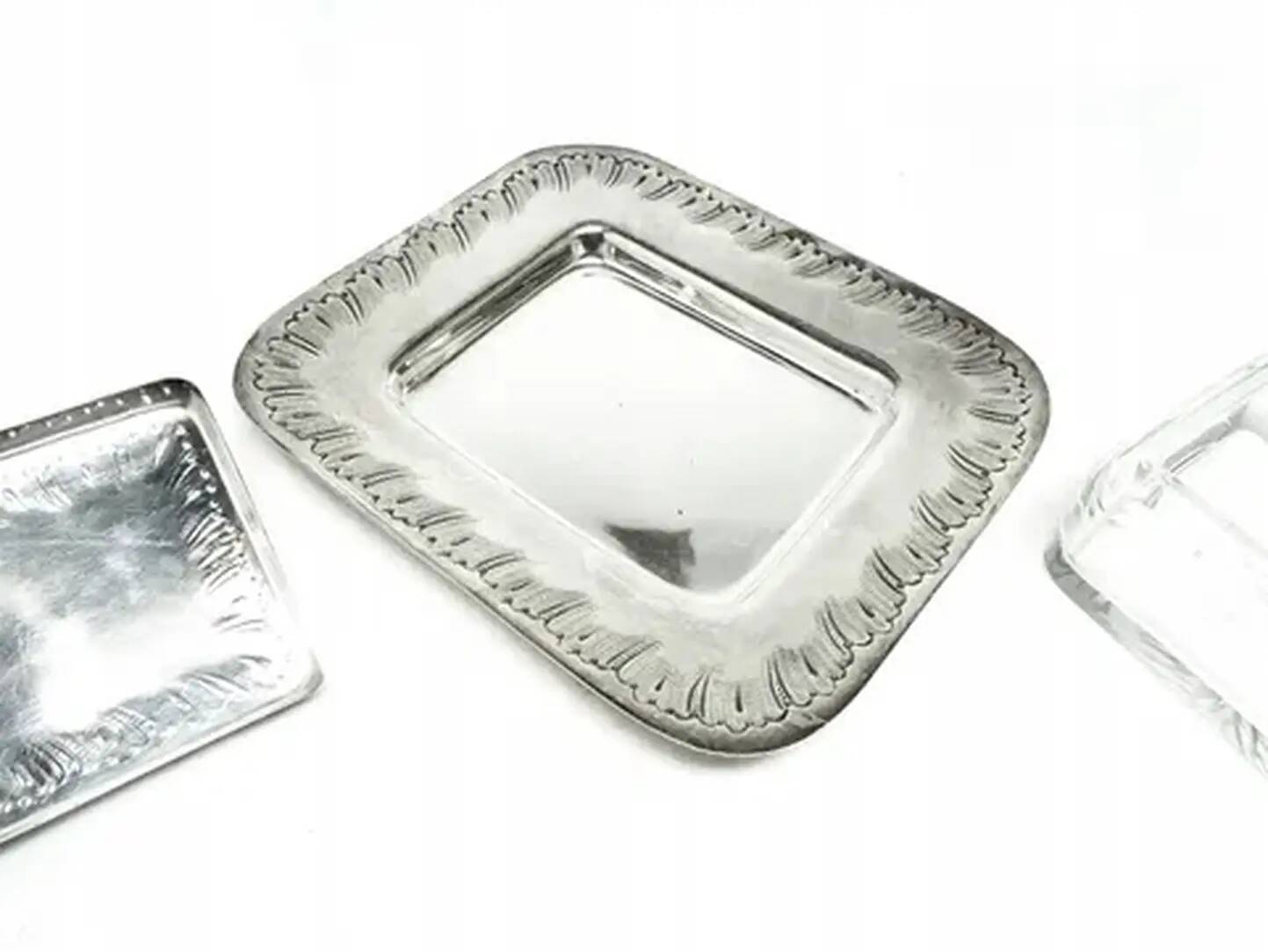 Art deco sardine container, silver-plated brass, crystal, belgium, 1930s