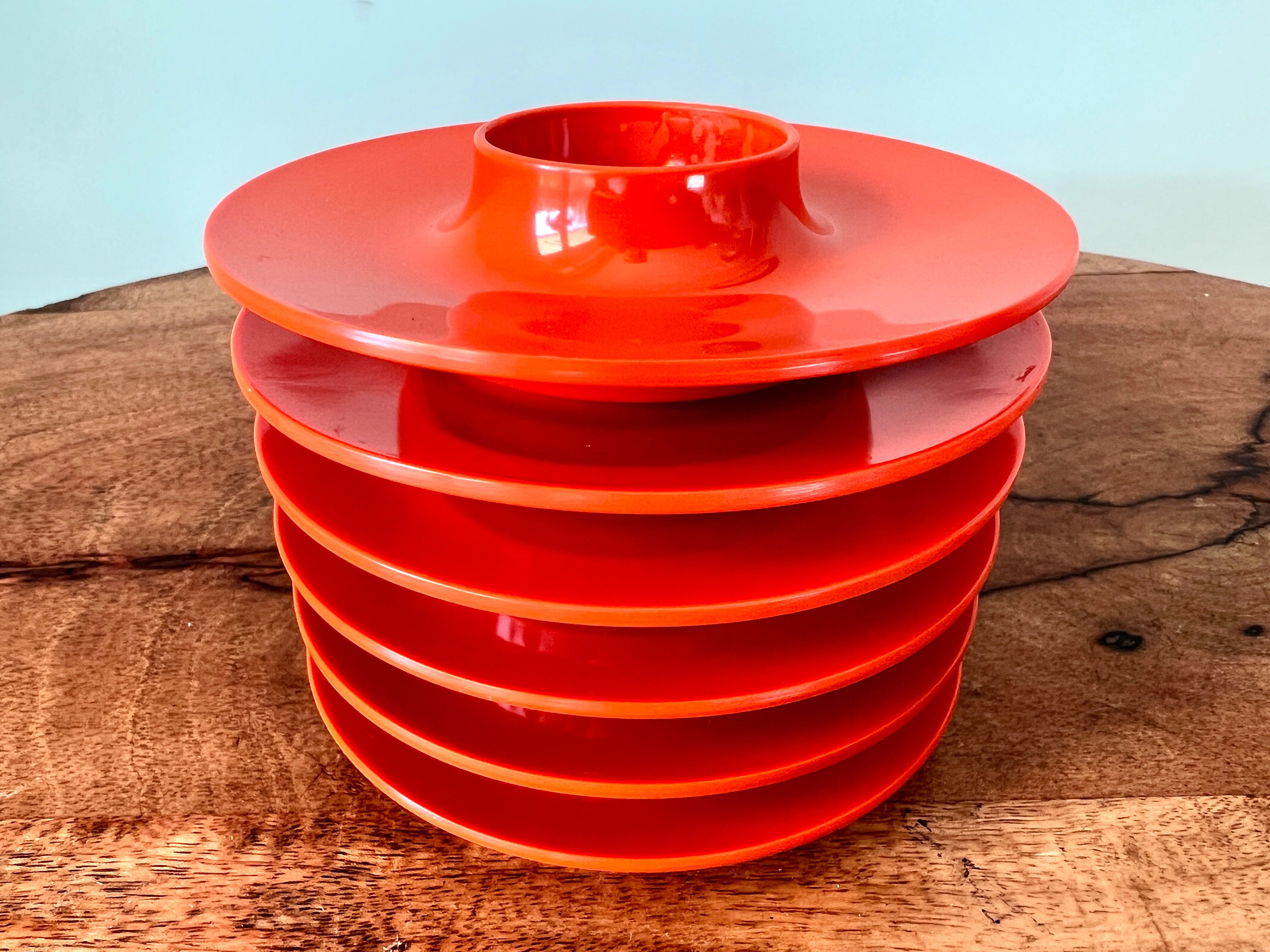 Rosti Mepal set of 6 orange egg cups, space age from Scandinavian design for apartment decoration