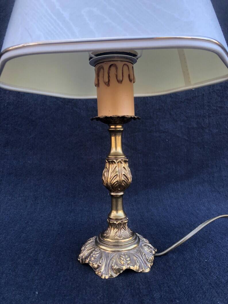 French Louis XV Style Table Lamp: Cream Hexagon Shade, Gold Trim