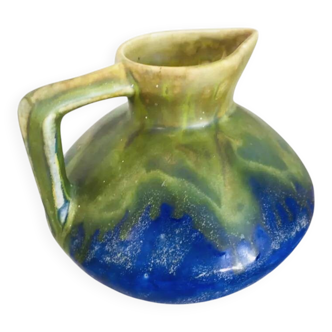 Small vintage blue and green vase – 1950s ceramic