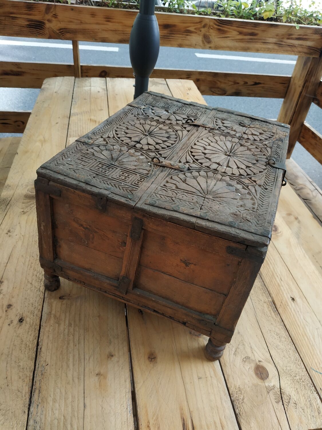 Carved wooden wedding chest