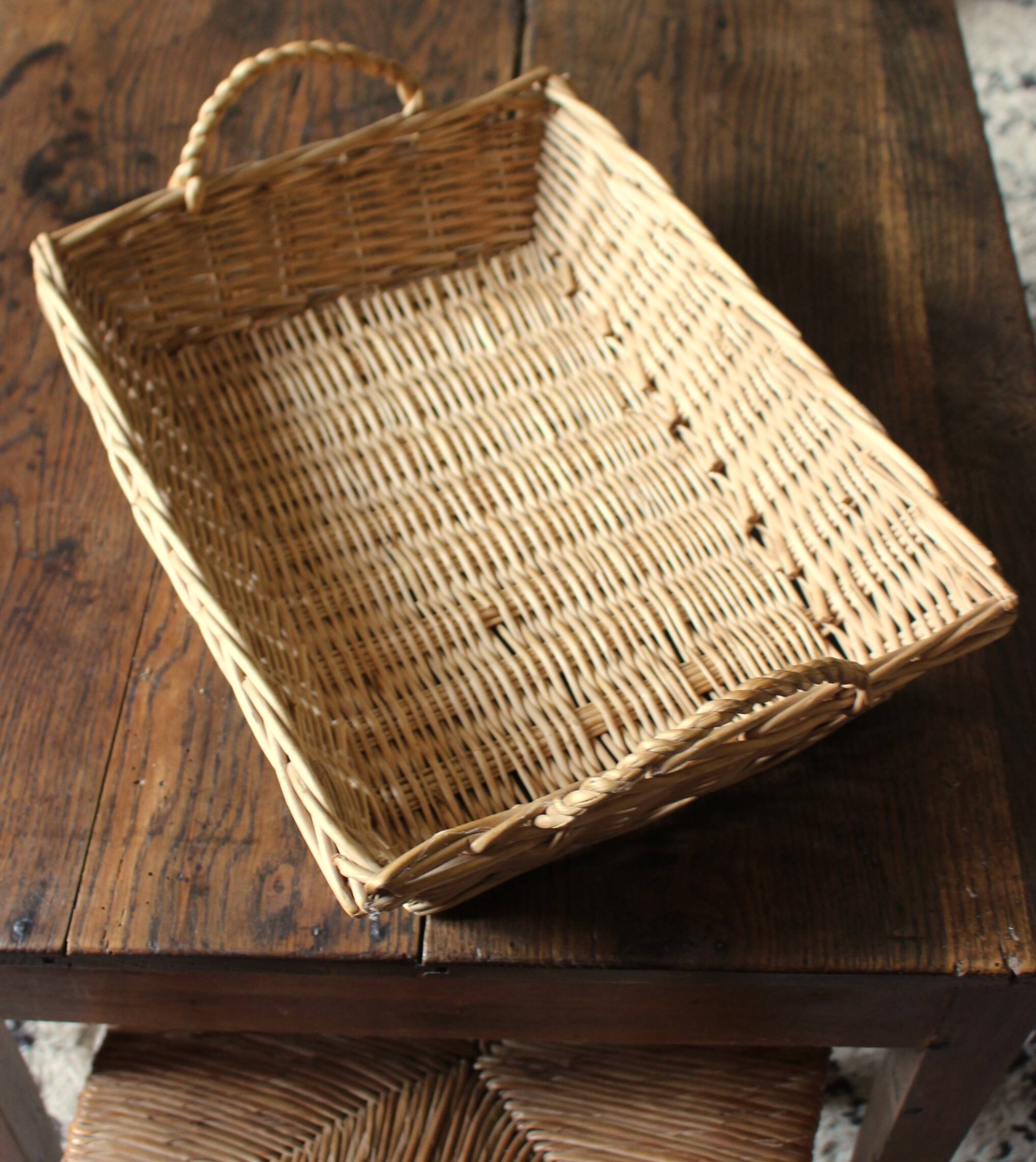 Vintage rectangular wicker basket with two handles