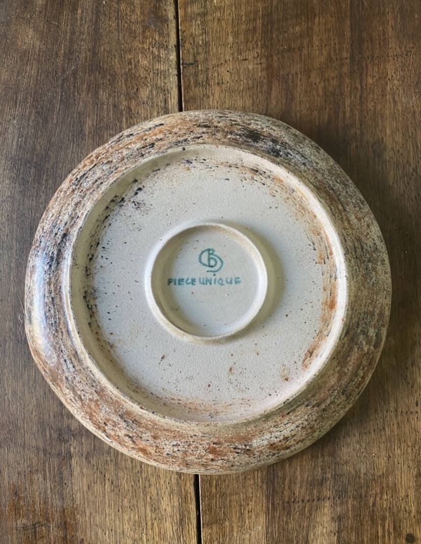 Ceramics by B. Buffat and its wrought iron support, 1970s