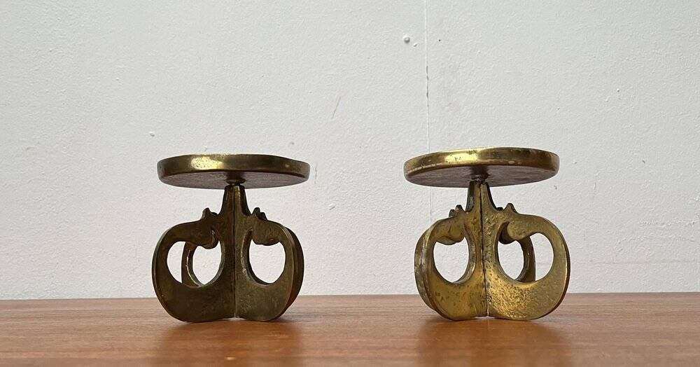 Vintage brutalist metal candle holders, 1970s, set of 2