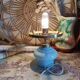 Old lamp base in blue opaline and brass