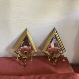 Set of 2 vintage wall lights with integrated candle holder and bis mirror