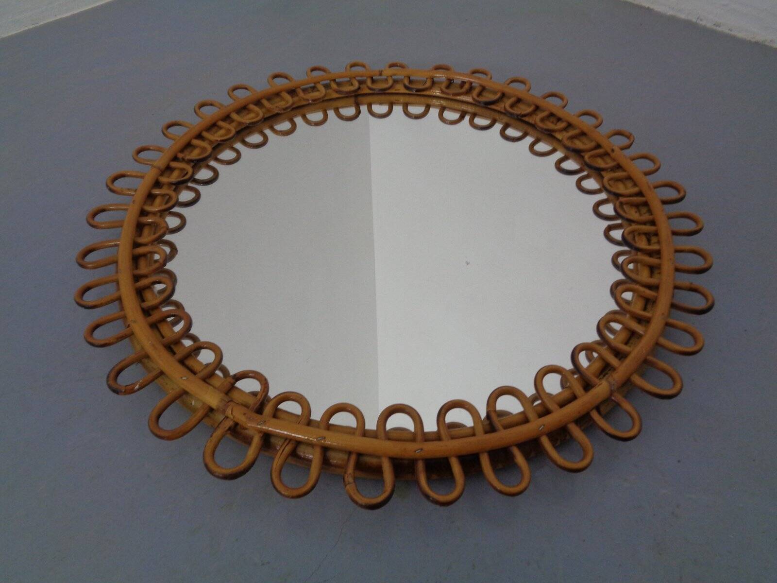 Small filigree Italian bamboo mirror, 1950s