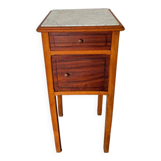 Table de chevet vintage en bois avec plateau en marbre