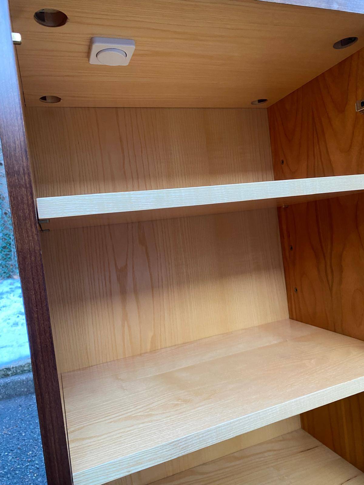 1970s wooden Scandinavian display cabinet with lighting