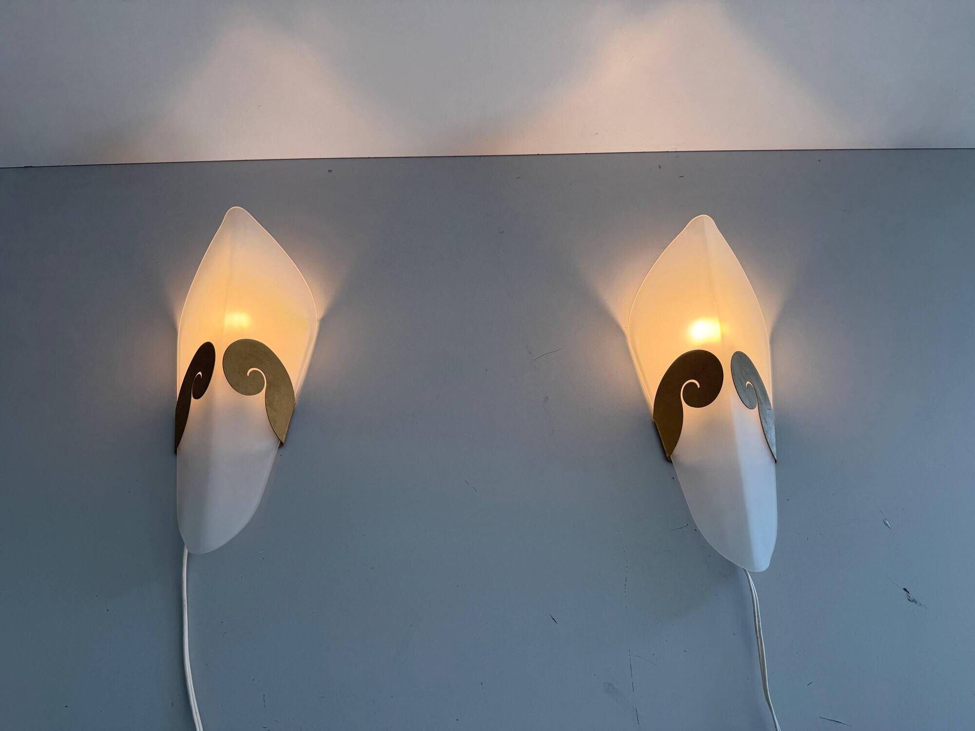Pair of glass and metal wall lights AGE, 1980s, Italy
