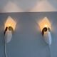 Pair of glass and metal wall lights AGE, 1980s, Italy