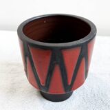Wendelin Stahl 655-20 Red Brown Vase with Zig Zag Motif, German Studio Pottery with Red Triangles