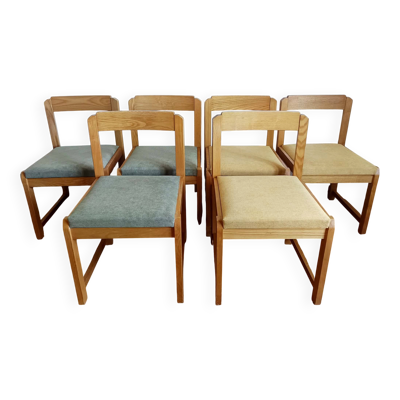 Six chaises style scandinave en orme et tissu