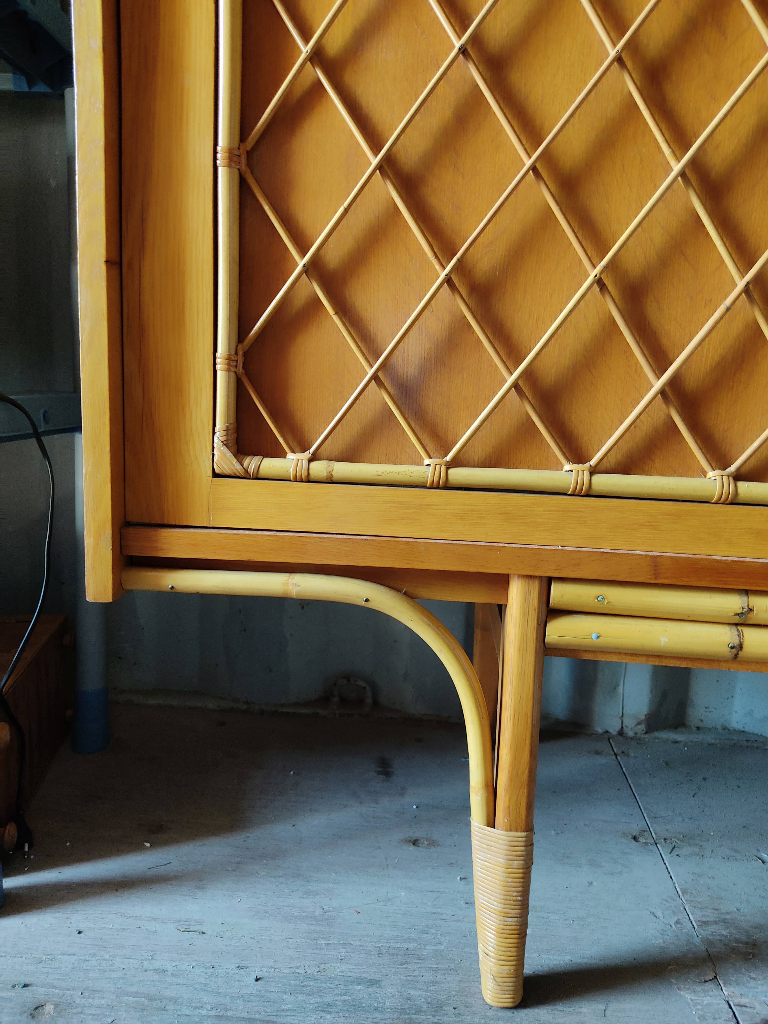Beautiful pine and rattan sideboard from the 1960s