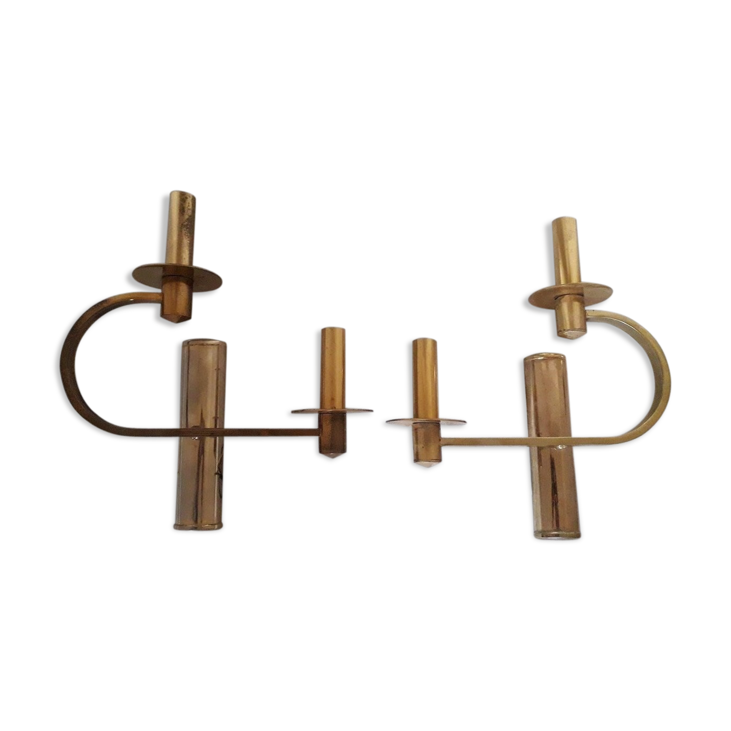 Pair of double brass wall lamps