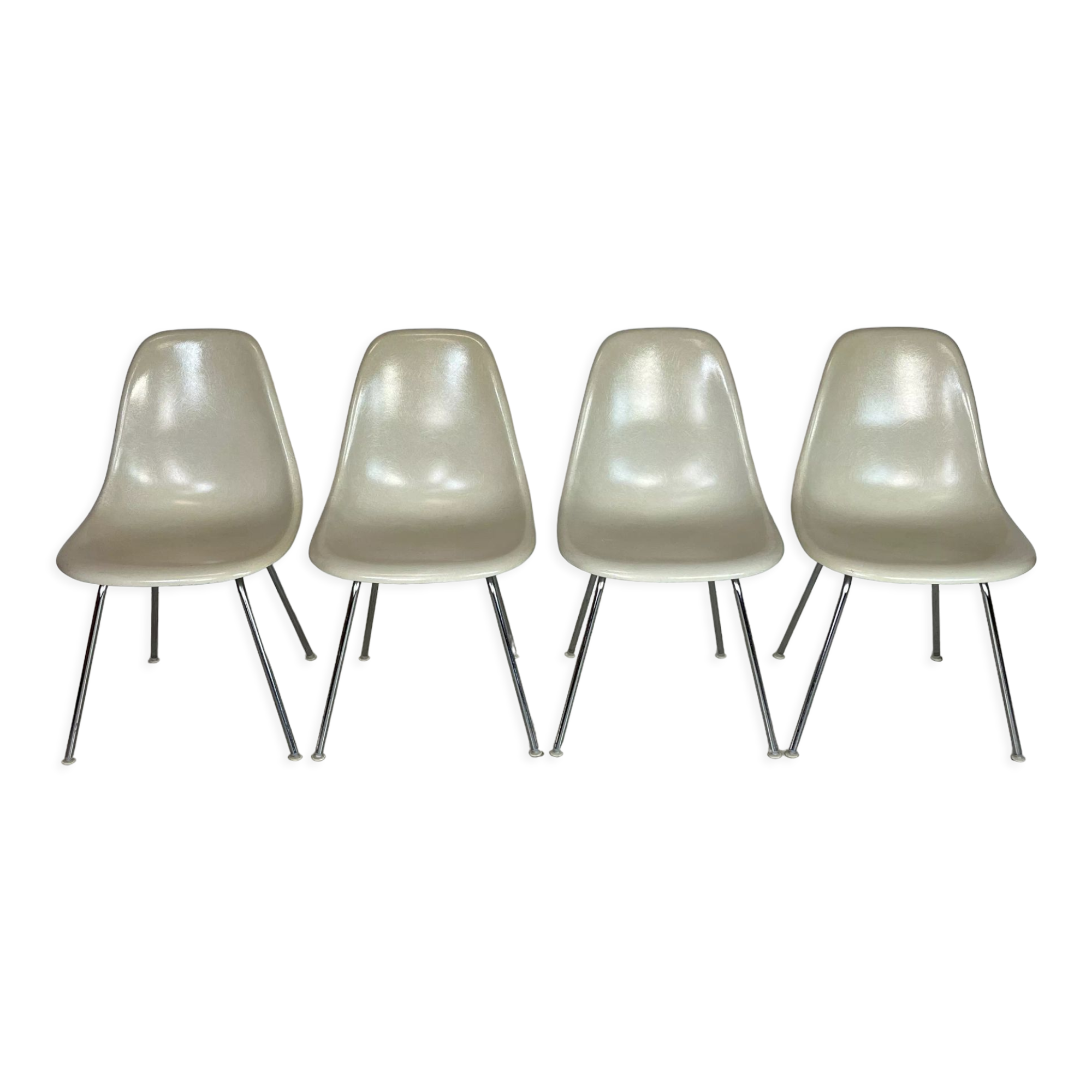 Vintage Eames Herman Miller DSS side chairs in parchment