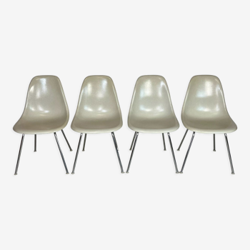 Vintage Eames Herman Miller DSS side chairs in parchment