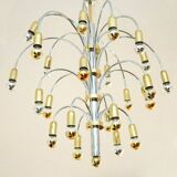 Vintage chrome and gold metal chandelier with 24 lights, Germany 1970s