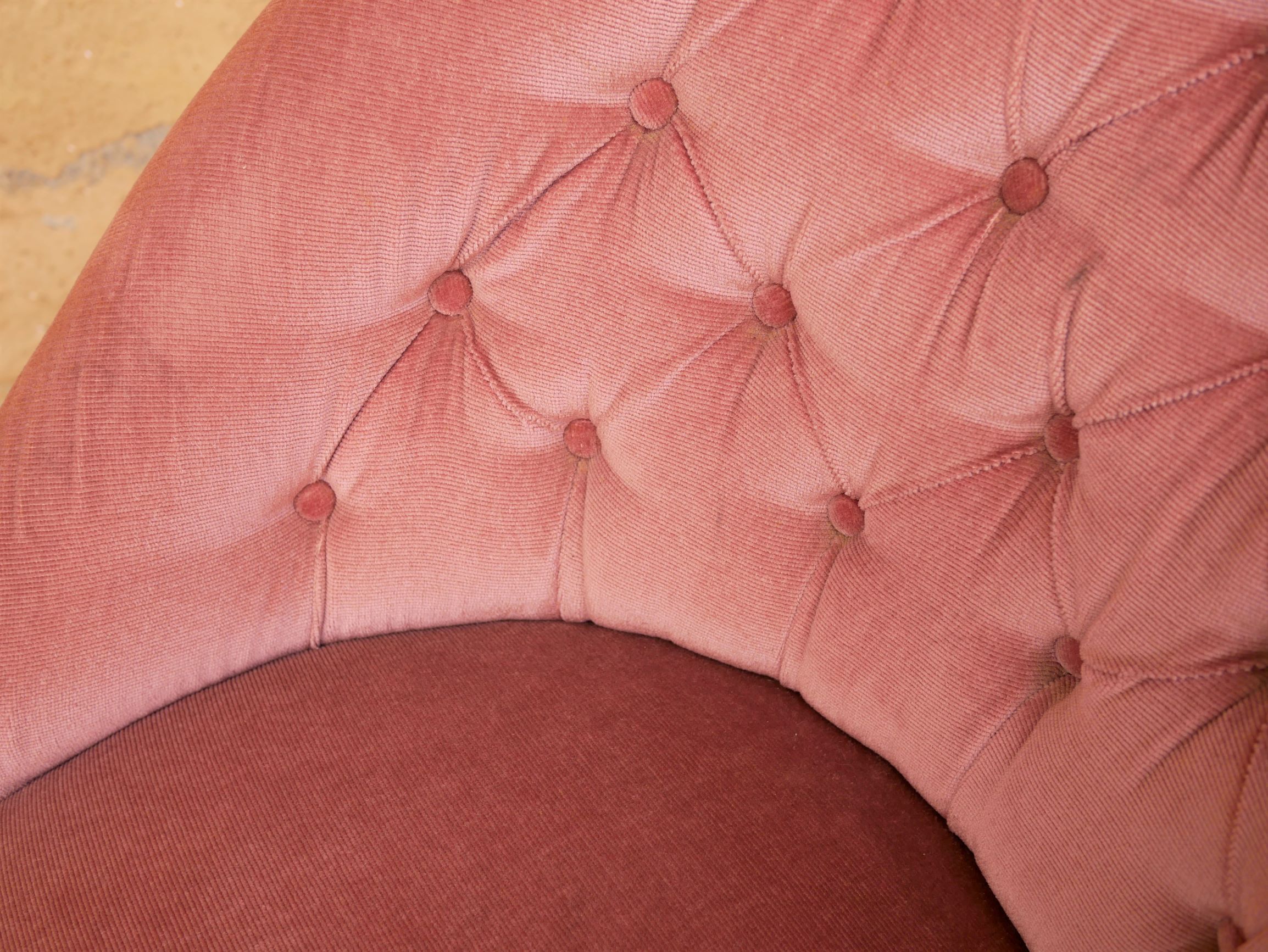 Old pink vintage padded "toad" chair