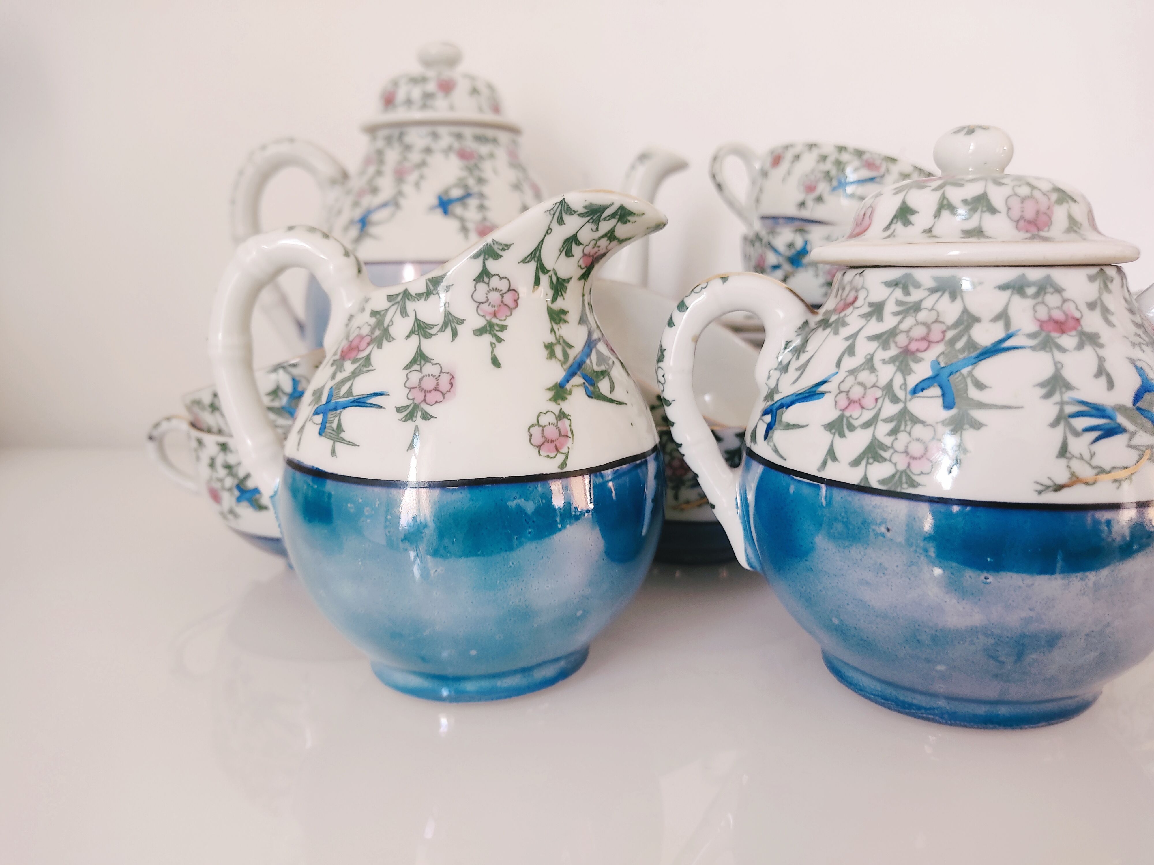 Japanese coffee set 10 cups, milk jar, sugar pot