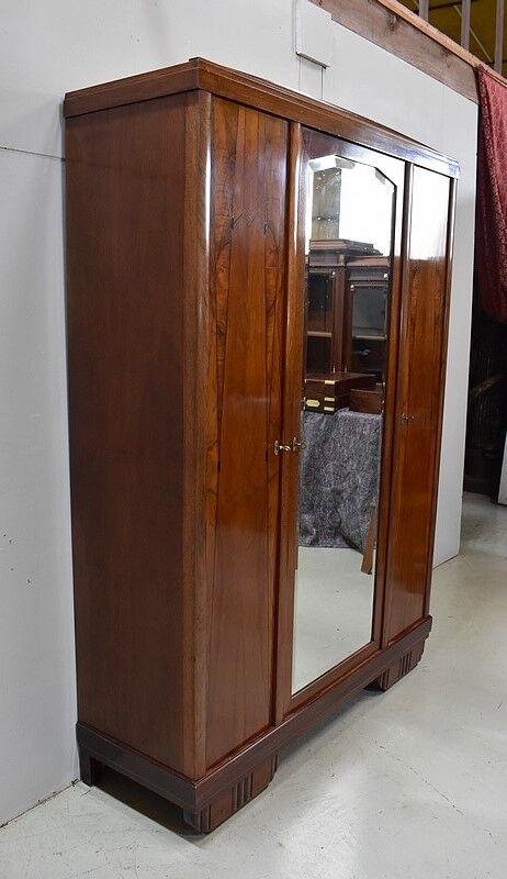 Wardrobe, walnut and mahogany, art deco - 1930 / 1940