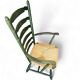 Vintage transparent green wooden arm chair / rush seat / high back ladder chair
