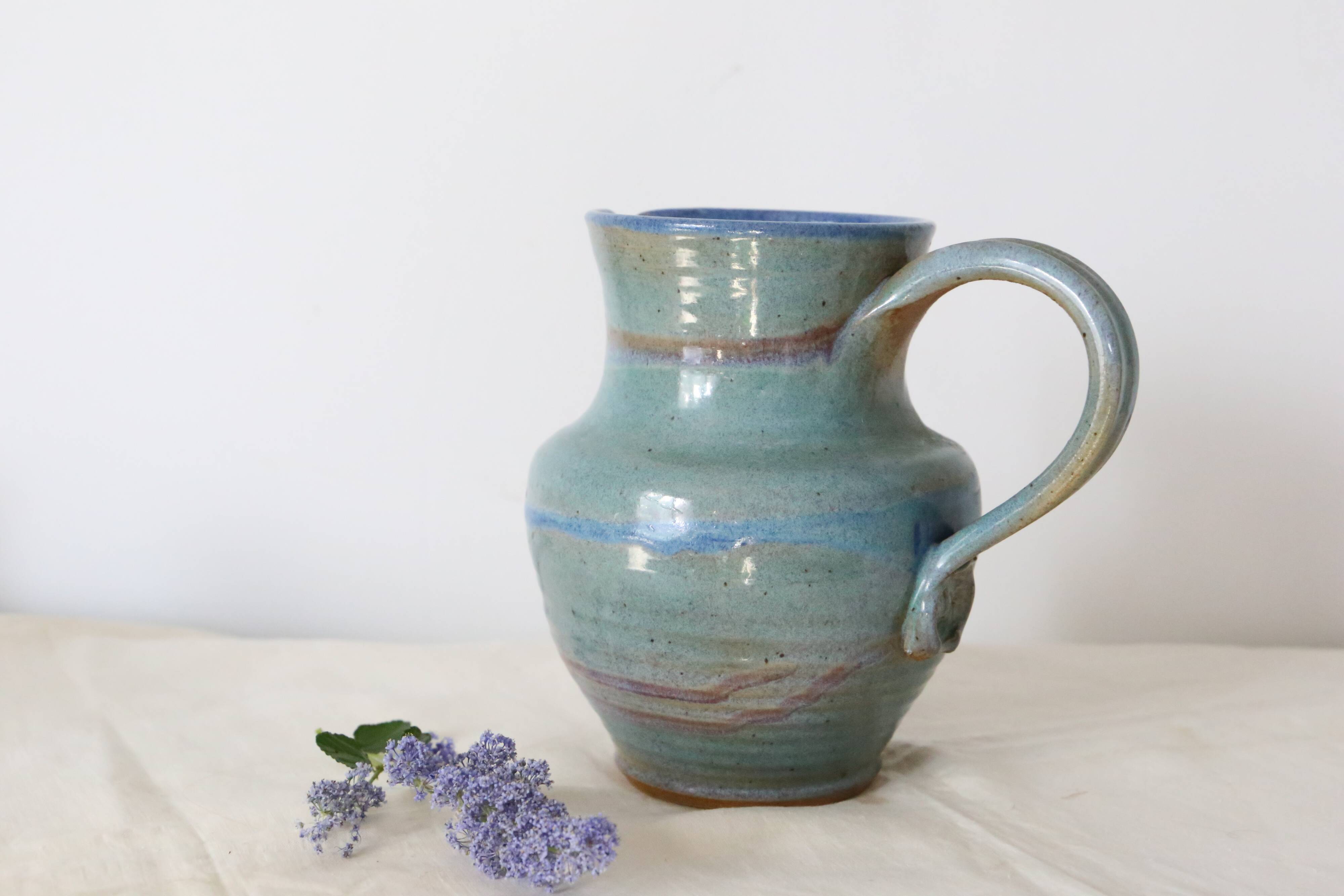 Glazed earth jug, artisanal pottery, rustic, vintage french