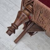 1950s, Danish 2-seater sofa, cherry-red furniture velour, ash wood.