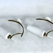 Mid-Century Italian pair of sconces in brass and opaline glass