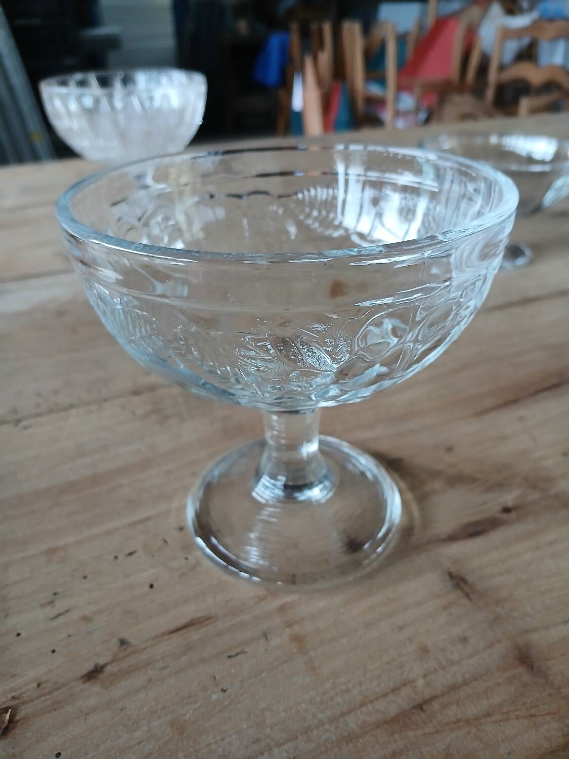 5 antique clear glass cups