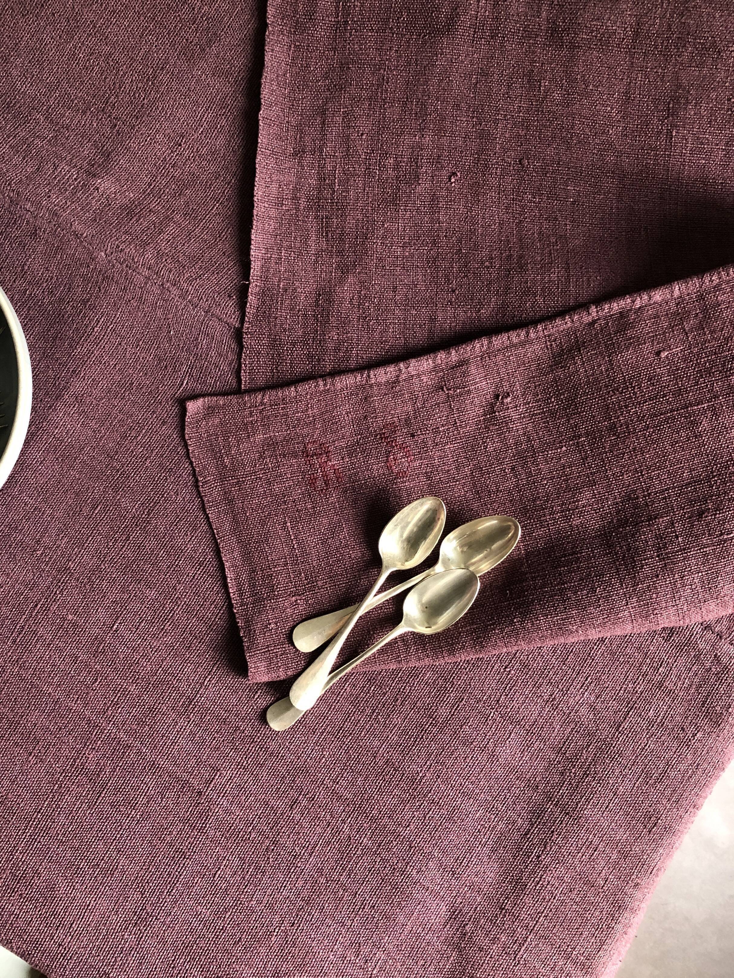 Old harvest tablecloth in pure hemp tinted with eggplant