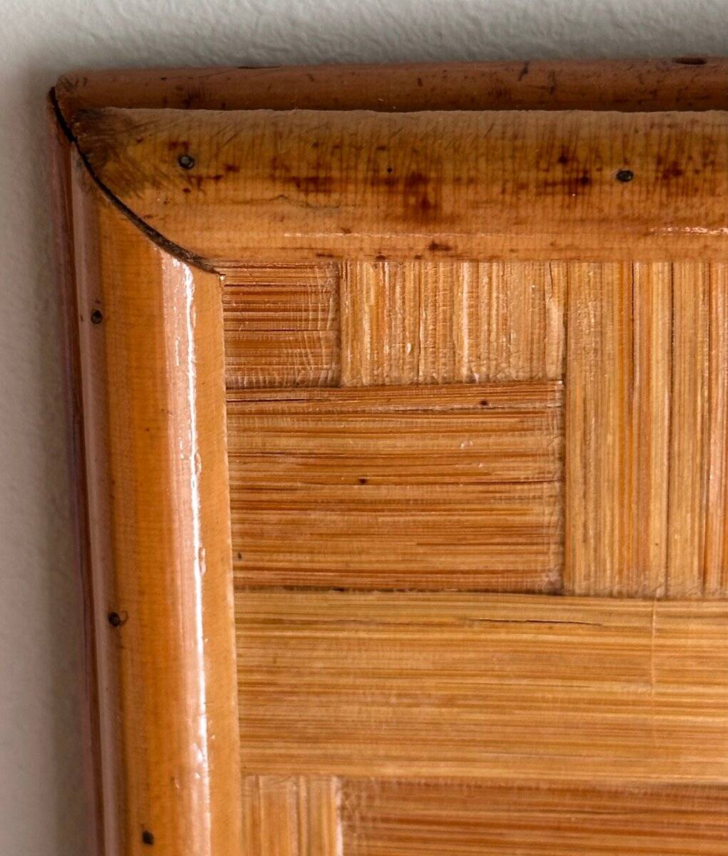 Italian mirror in woven rattan and sewn bamboo, 1970s