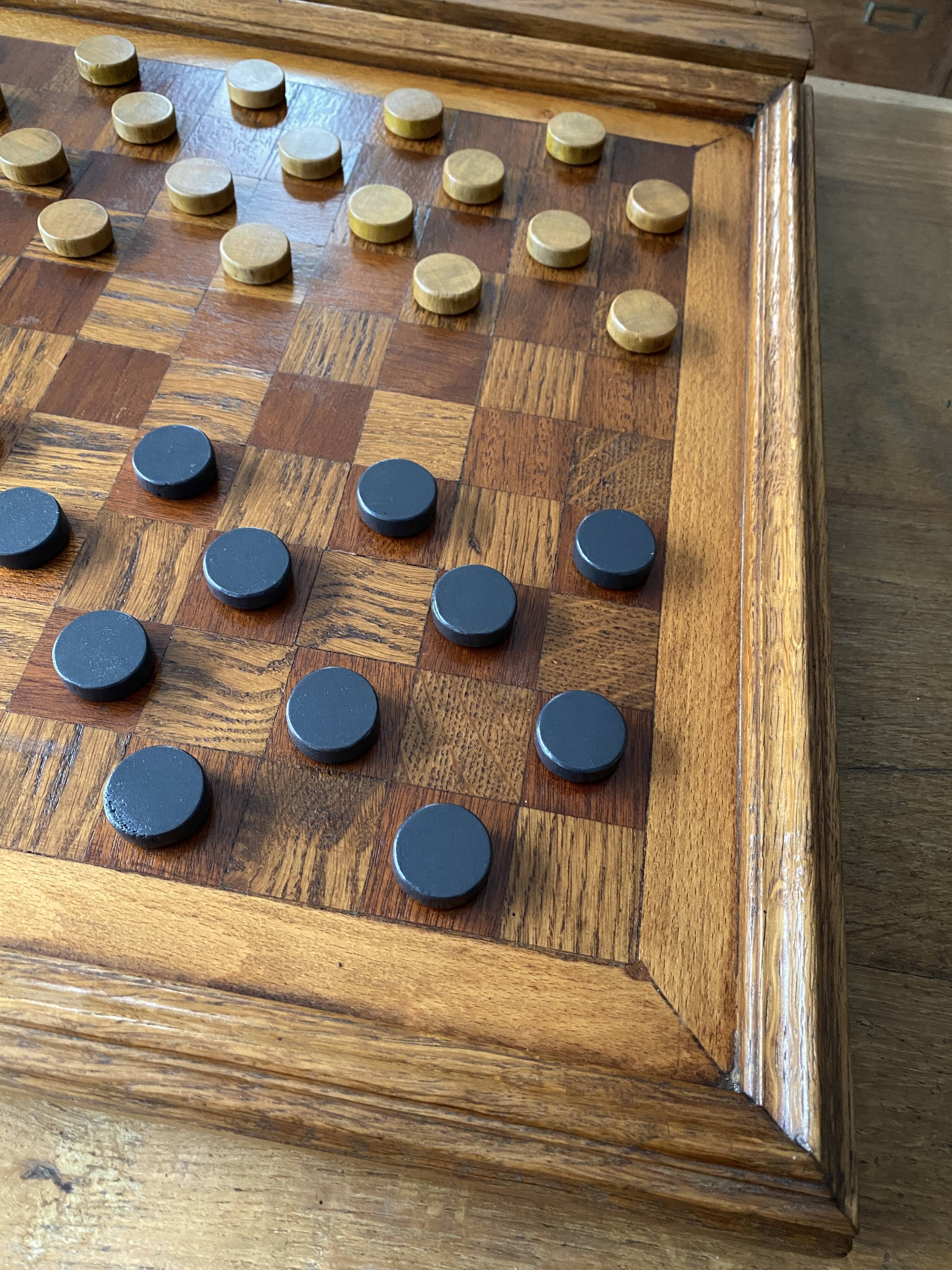 Old wooden checkers board