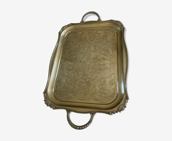 Large old service tray in silver metal from England