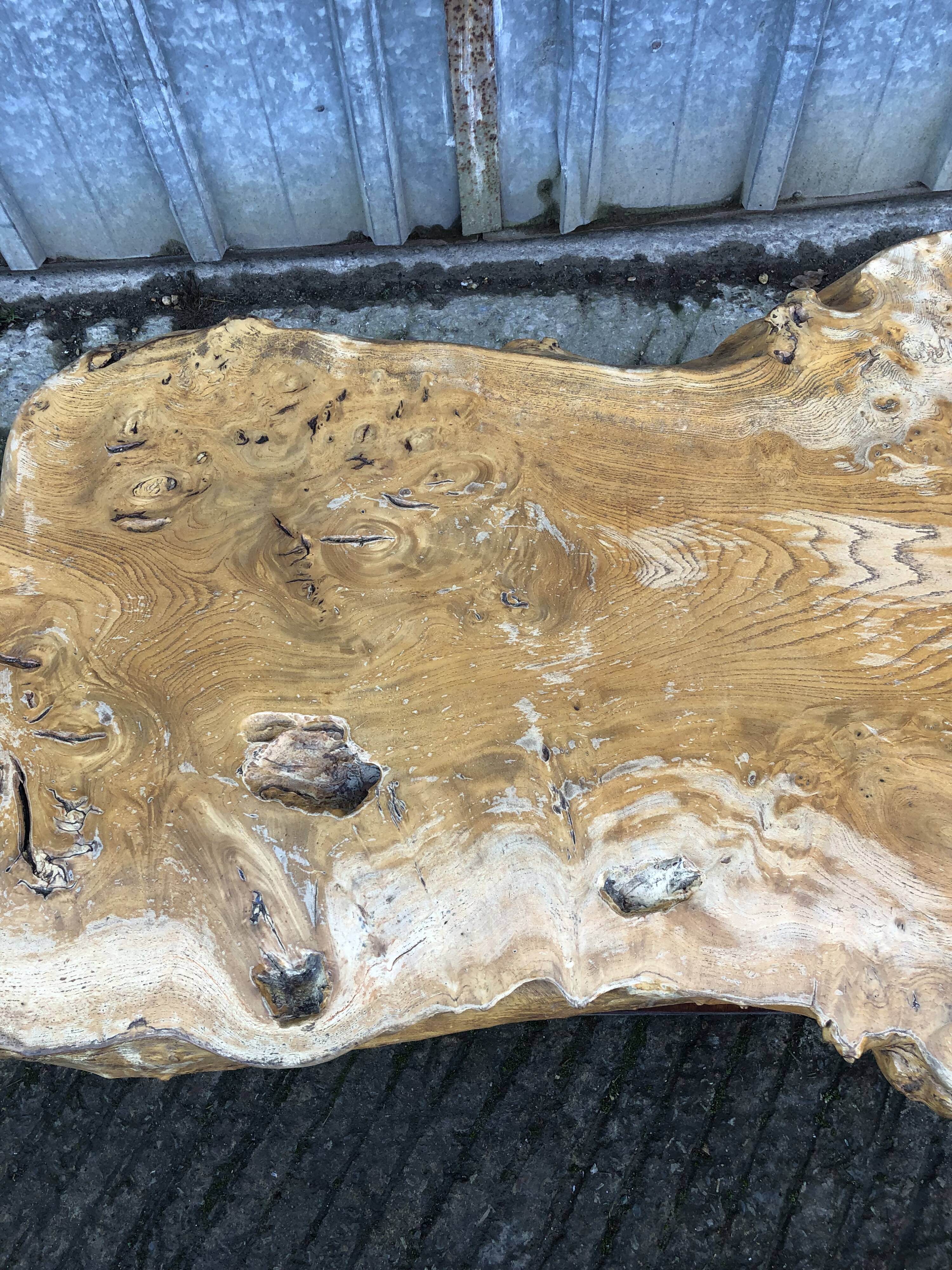 Handcrafted Brutalist coffee table in solid elm