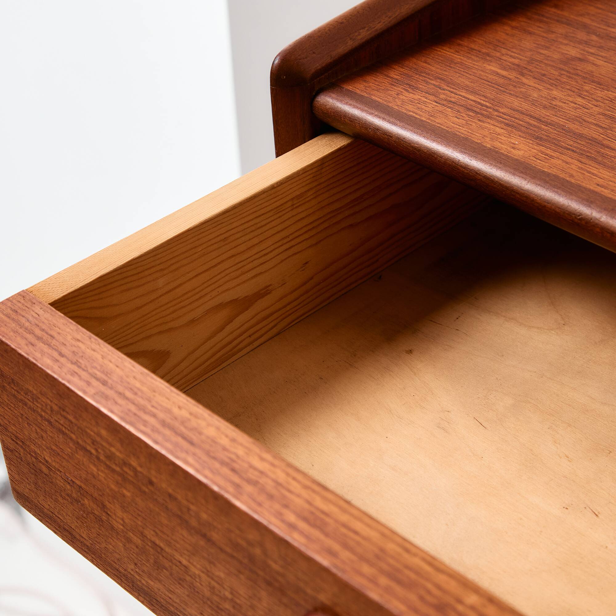 Wall mounted teak and beech bedside cabinet, Set of 2