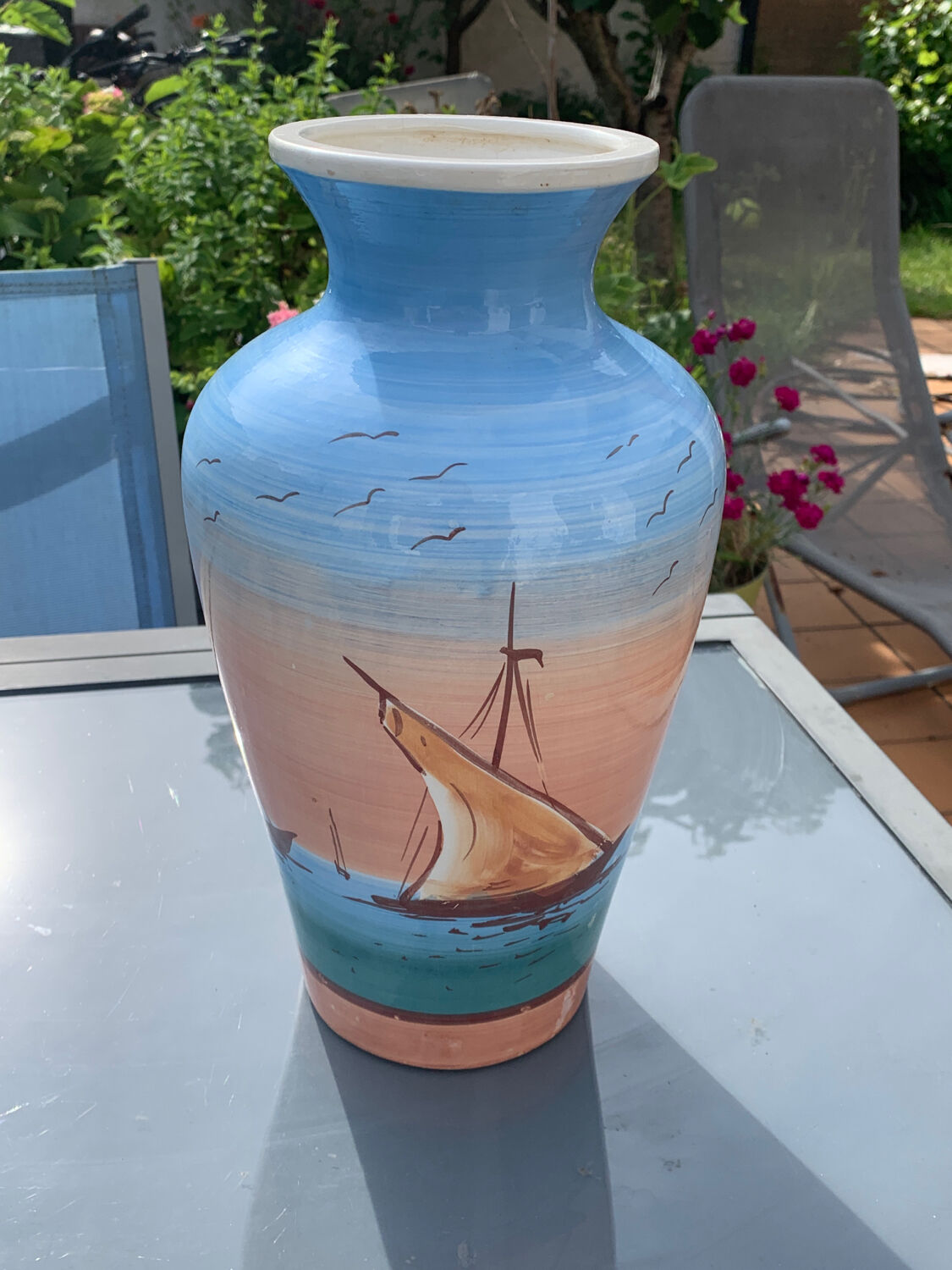 Vase décor bateaux mer