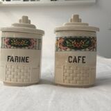 Pots in earthenware coffee sugar flour