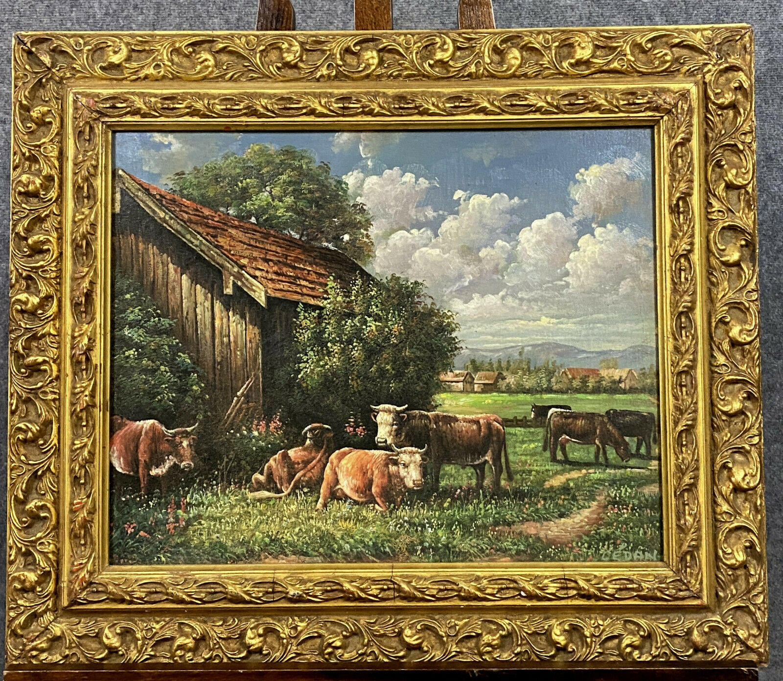 Painting XXeme - Oil on canvas depicting a cow herd signed Cédan 1944