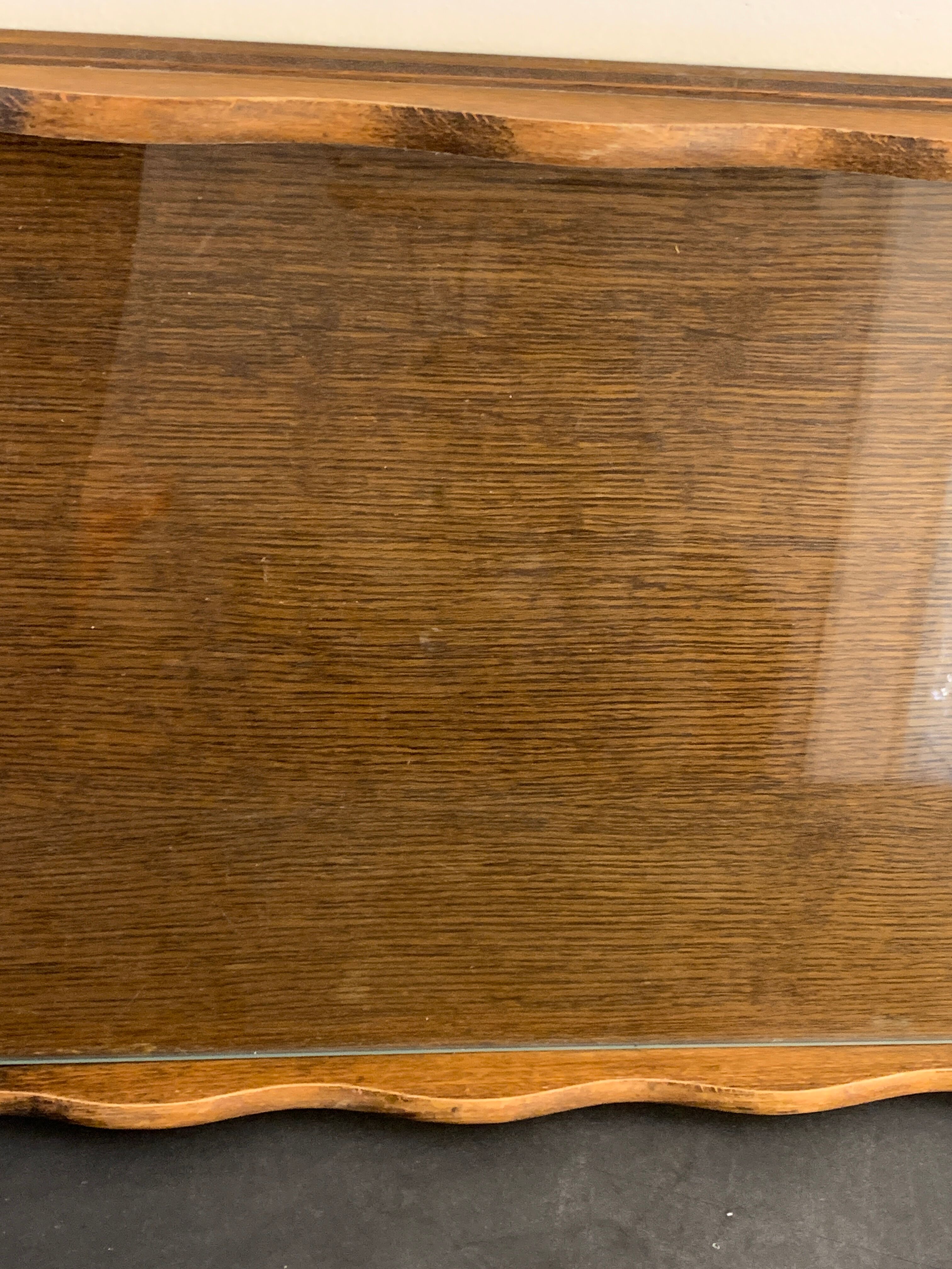 Serving tray in wood, brass and glass, 1960