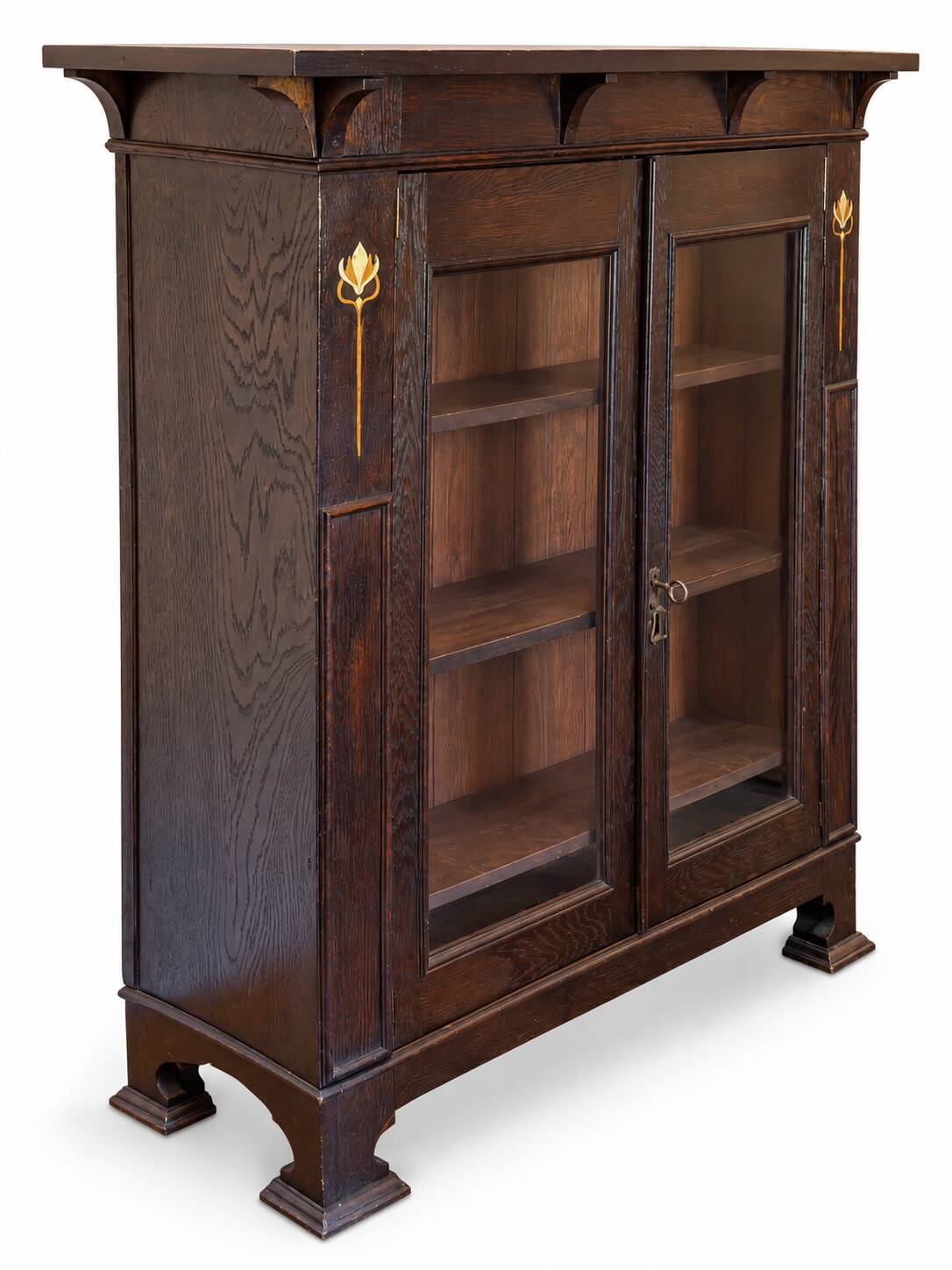 Antique low display cabinet with two glass doors,