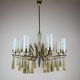 Large mid-century Italian sculptural chandelier in brass and glass, Italy, 1950s