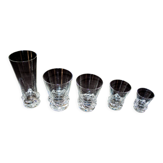 Service of daum france crystal glasses, sorcy model, flat bottom, molded decoration of waves