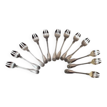 12 fourchettes à huître Cailar Bayard, modèle Coquille