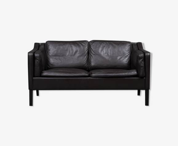 Danish brown leather 2 seater sofa