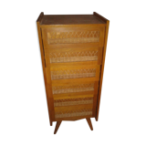 Dresser chest of drawers vintage wood and wicker feet compass